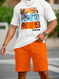 Unleash your laid-back style with this eye-catching men's tee featuring a tropical palm tree graphic and bold letter print. Perfect for beach days, casual outings, or just chilling with friends. This comfy round neck t-shirt adds a splash of fun to your everyday wardrobe without trying too hard. Vacation vibes guaranteed, even if you're just grabbing coffee.
