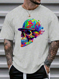 Channel your inner rebel with this Men's Casual Skull Print T-Shirt. Perfect for hot summer days, this shirt features a round neck and short sleeves, with a bold skull print design. Stand out from the crowd and add some edge to your wardrobe with this unique and stylish tee.
