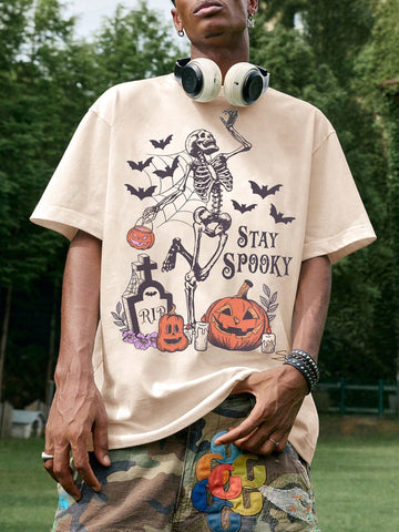 This men's casual t-shirt features a unique skull print on the front, perfect for adding a touch of attitude to your summer style. Made with short sleeves, this shirt is ideal for warmer weather. Show off your personality with this stylish addition to your wardrobe.