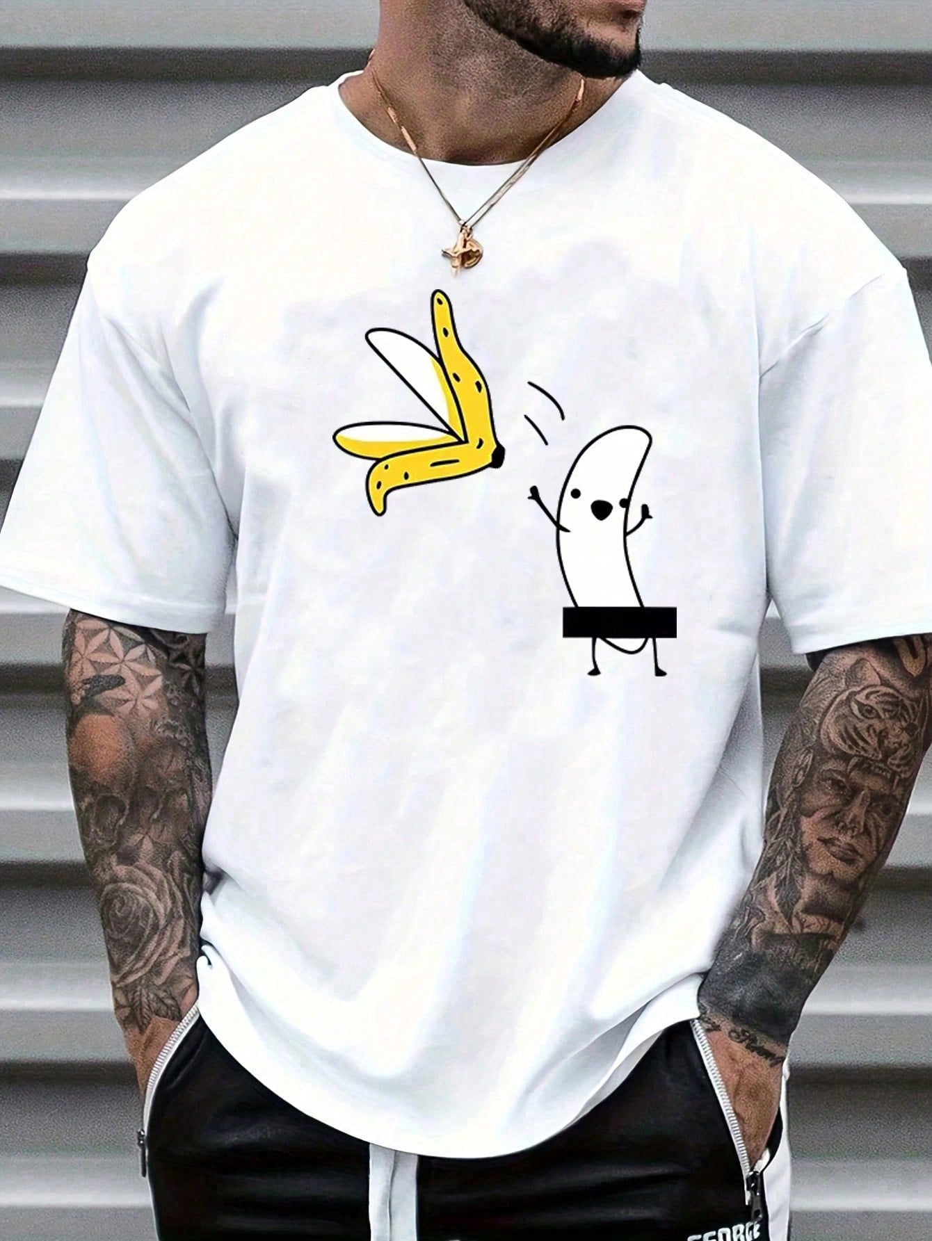 This summer, add some stylish fun to your wardrobe with our Men's Fashion Distressed Banana Print T-Shirt. Featuring a playful print and comfortable short sleeves, this crew neck tee is perfect for any casual outing. Express your unique style with a quirky twist!