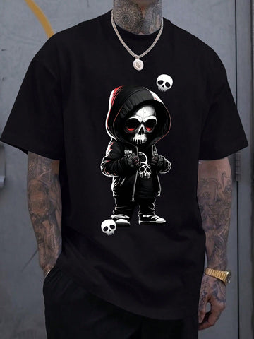 Rock the edgy look with our Men's Fashionable Cartoon Skull Print T-Shirt! This playful and trendy shirt features a cool skull print that adds a unique touch to any outfit. Express your fun side and stand out from the crowd!