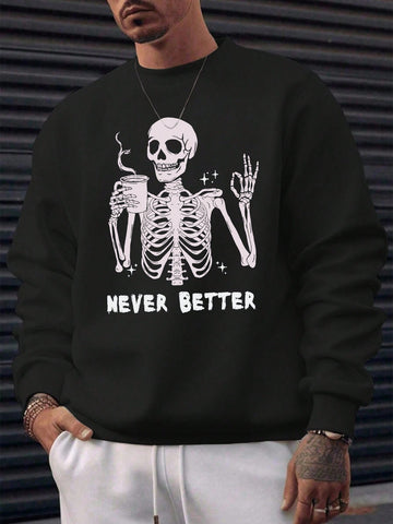 This men's Halloween sweatshirt features a bold and stylish skull print, perfect for adding a touch of spooky fun to your fall wardrobe. Made from soft and comfortable fabric, it's the ideal choice for a casual yet cool look. Get ready to impress with this must-have piece for the season.
