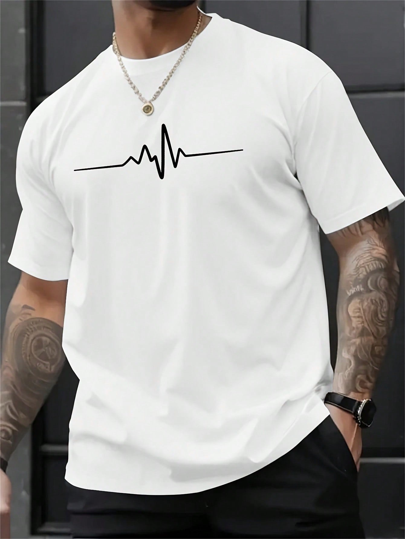 Add a playful pulse to your wardrobe with our Men's Heartbeat Line T-Shirt. The round neck and short sleeve design provide comfort, while the unique print adds a touch of quirkiness to your look. Perfect for casual wear, this shirt will make your heart skip a beat!