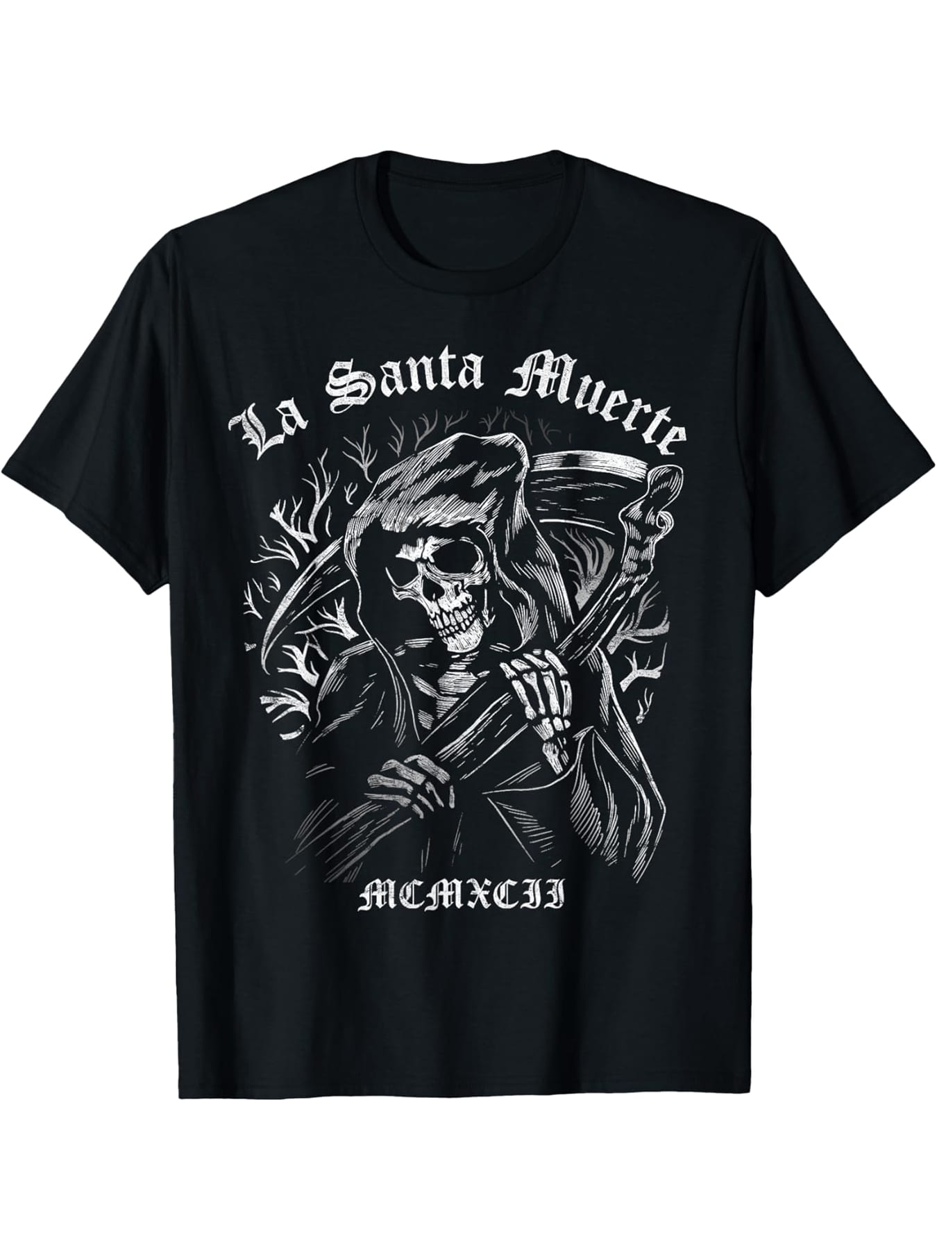 Experience the dark beauty of La Santa Muerte with our Men's T-Shirt! Made from soft cotton, this casual tee is perfect for all seasons. Stand out with its unique design and embrace your edgy side. Don't wait, grab yours now and add a touch of quirkiness to your wardrobe!