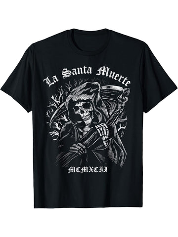 Experience the dark beauty of La Santa Muerte with our Men's T-Shirt! Made from soft cotton, this casual tee is perfect for all seasons. Stand out with its unique design and embrace your edgy side. Don't wait, grab yours now and add a touch of quirkiness to your wardrobe!