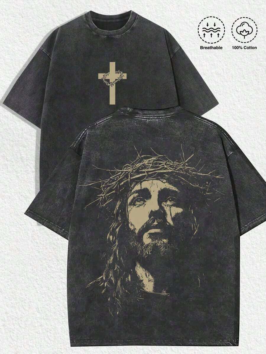 Embrace bold spiritual expression with this men's oversized graphic tee featuring a striking Jesus Christ Crown of Thorns design. Crafted for comfort and style, the relaxed fit makes it perfect for casual everyday wear—whether you're running errands, hanging out with friends, or making a meaningful statement. The high-quality print delivers vibrant, long-lasting color that withstands regular washing. Versatile enough to pair with jeans, shorts, or layered pieces