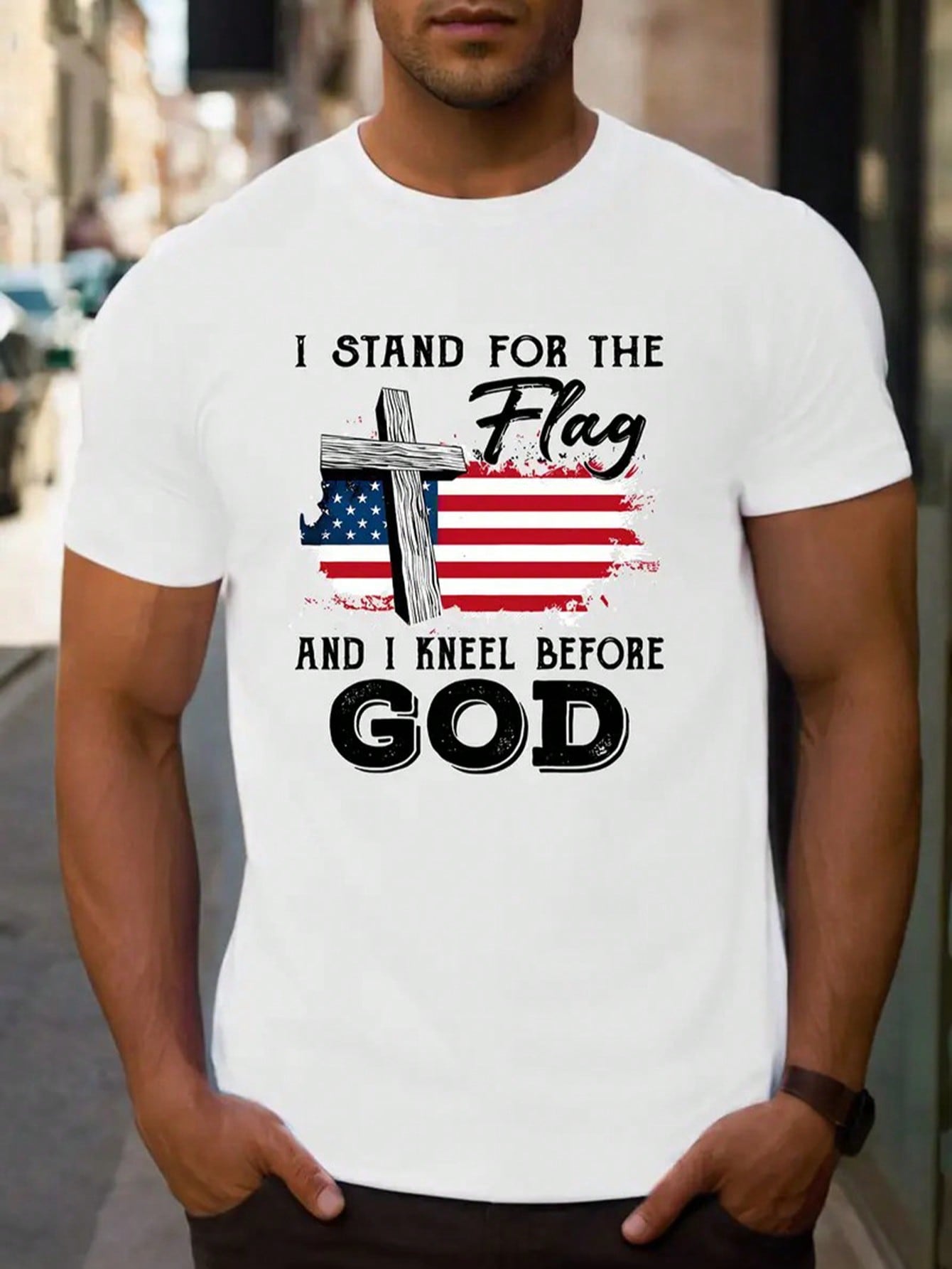 Celebrate summer with a playful nod to patriotism in this Men's Cotton T-Shirt featuring the bold "I Stand For The Flag" graphic. Perfect for Independence Day festivities, its soft cotton fabric keeps you comfortable while showing off your pride. Whether you're at a barbecue or a parade, this tee adds a fun and spirited touch to your holiday wardrobe.
