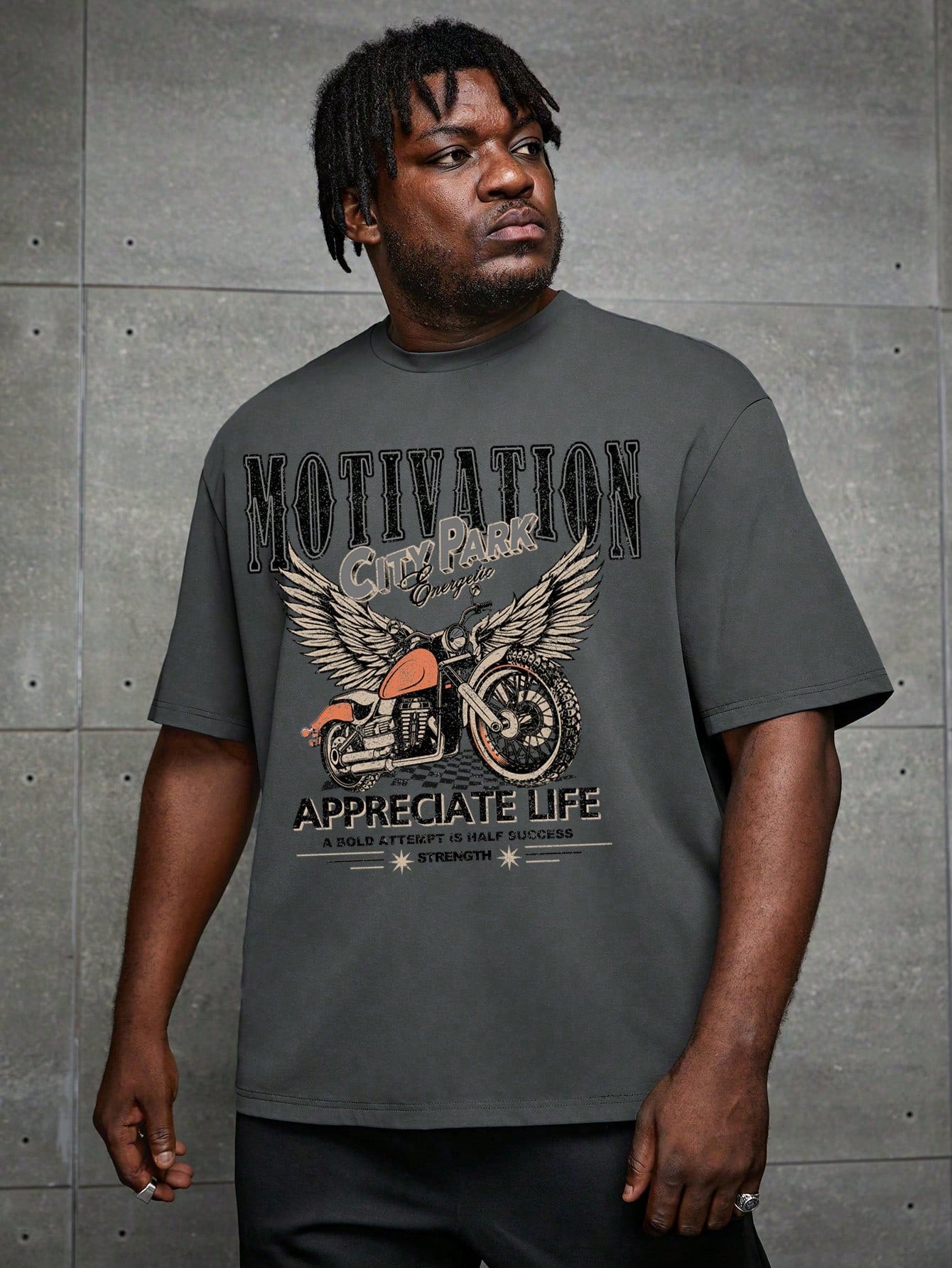 This deep grey tee isn't just for motorcycle enthusiasts—it's for anyone who wants to make a statement! Featuring a bold moto print and eye-catching slogan, this plus-size short sleeve t-shirt combines attitude with comfort. Perfect for casual outings or when you're feeling a bit rebellious. Vroom vroom into your wardrobe!