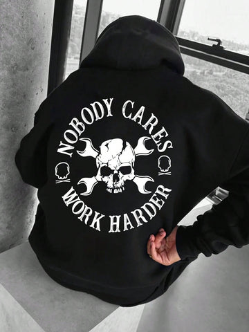 Unleash your edgy side with our Men's Skull Letter Graphic Drop Shoulder Hoodie. This stylish and comfortable hoodie features a bold skull graphic, making it a perfect choice for those who like to stand out. Embrace your dark side in style with this must-have piece for any fashion-forward man.