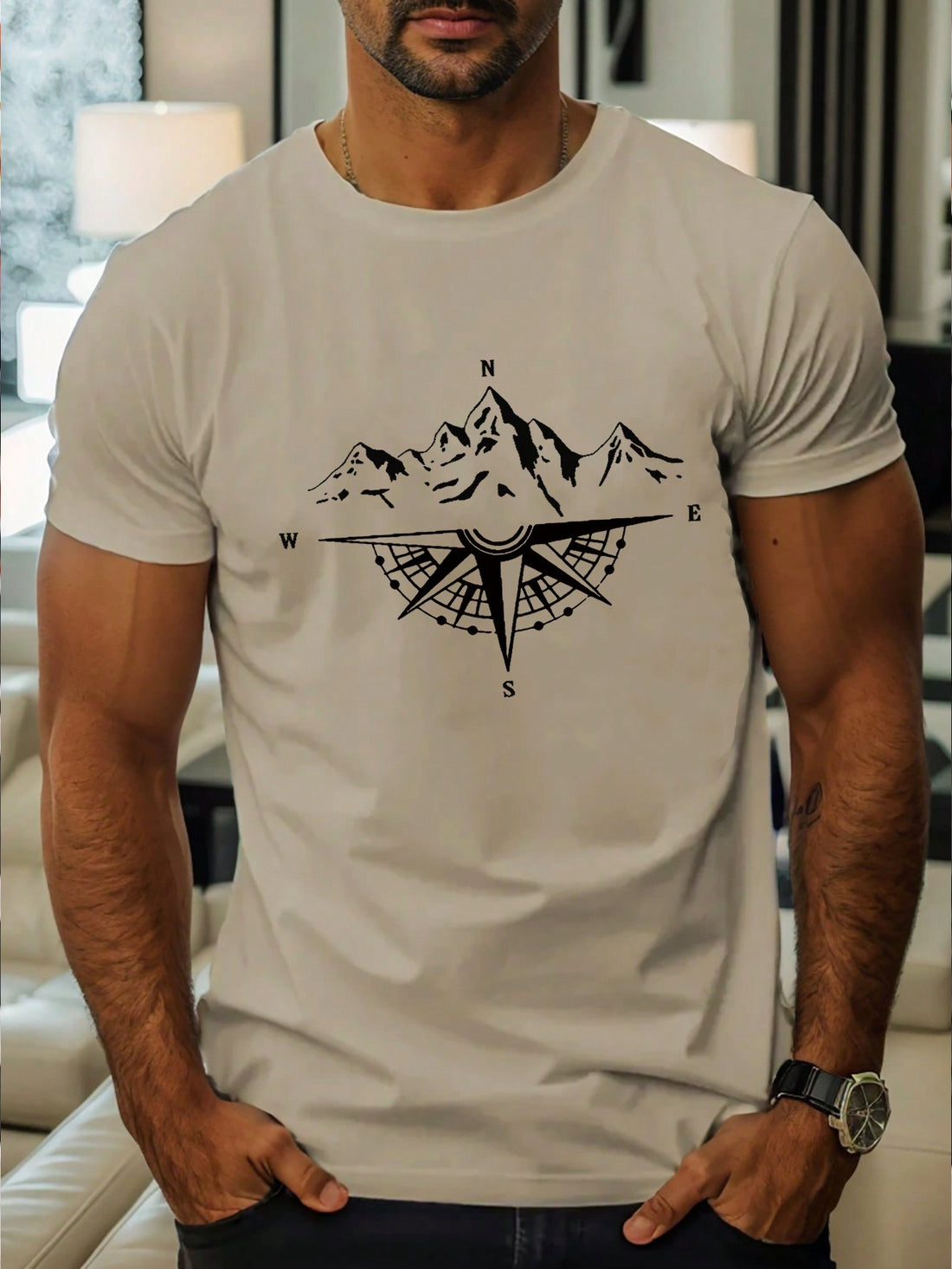 Climb to new heights of style with our Men's Summer Mountain Graphic Tee. This Casual Round Neck Short Sleeve Shirt features a playful graphic of a mountain, perfect for any outdoor enthusiast. Stay cool and comfortable this summer while looking effortlessly cool.
