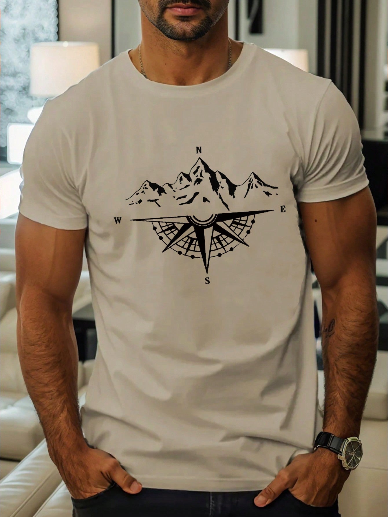 Climb to new heights of style with our Men's Summer Mountain Graphic Tee. This Casual Round Neck Short Sleeve Shirt features a playful graphic of a mountain, perfect for any outdoor enthusiast. Stay cool and comfortable this summer while looking effortlessly cool.