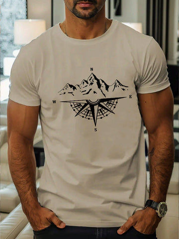 Climb to new heights of style with our Men's Summer Mountain Graphic Tee. This Casual Round Neck Short Sleeve Shirt features a playful graphic of a mountain, perfect for any outdoor enthusiast. Stay cool and comfortable this summer while looking effortlessly cool.