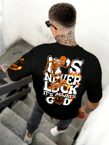 Stay cool and stylish this summer with our Men's Summer Skull Print Crew Neck T-Shirt. Perfect for embracing the Halloween vibe, this t-shirt features a unique skull print design. With a comfortable crew neck and breathable fabric, you'll be sure to turn heads while keeping cool. Add a touch of edge to your wardrobe with this statement piece.