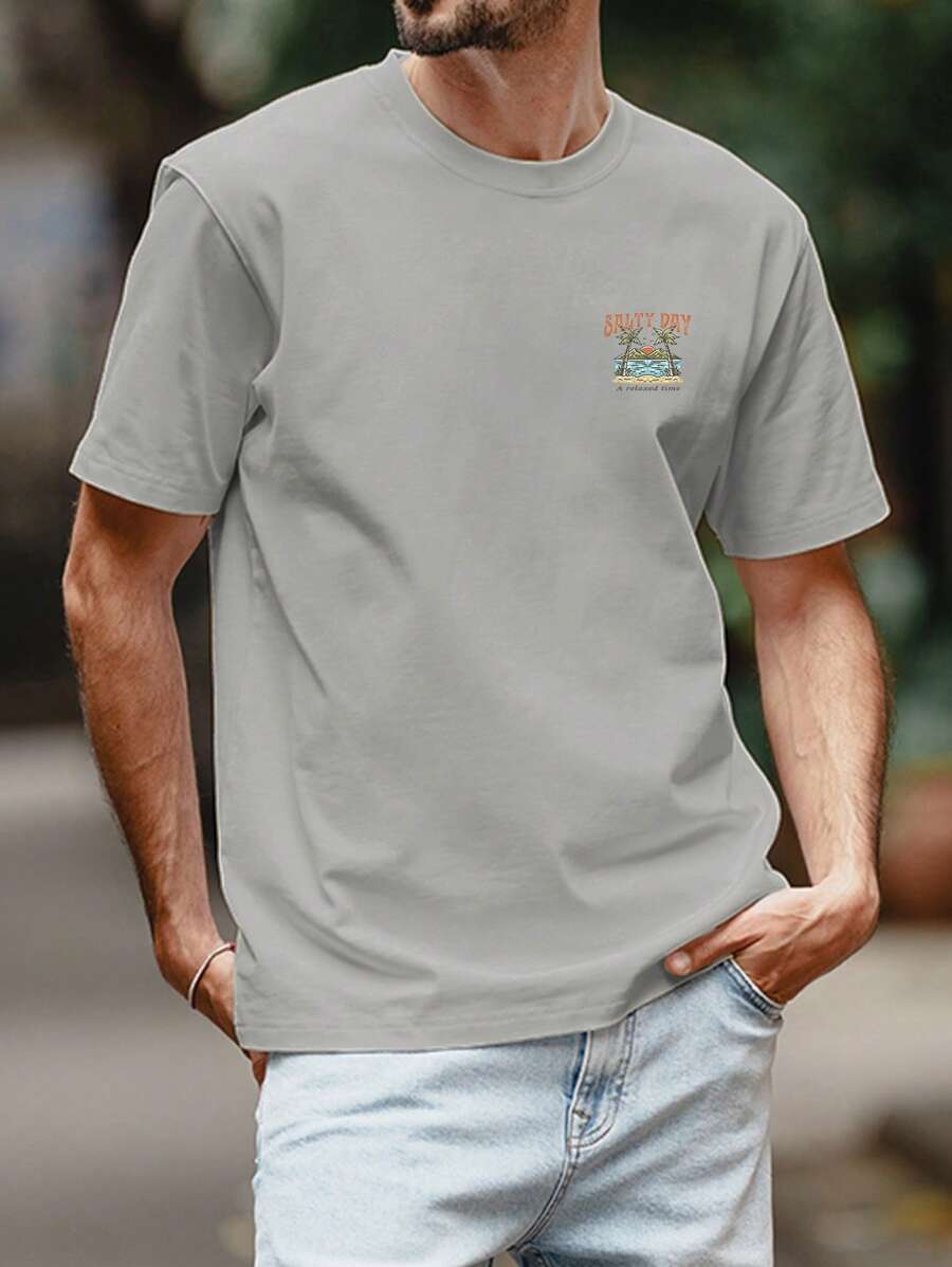 Get into the summer vibe with this playful Men's T-Shirt featuring a fun palm tree print and a clever slogan. Perfect for casual outings, this T-Shirt keeps you cool and stylish with its short sleeves and round neck. Let the good times roll!
