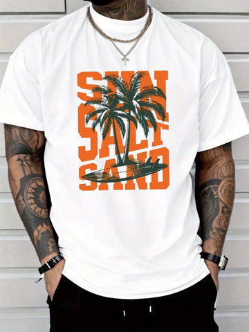 Catch the wave in style with this Men's Surf Graphic T-Shirt! Crafted from lightweight fabric, it keeps you cool whether you're hitting the beach or just dreaming of palm trees. The vibrant tropical palm tree print adds a splash of island vibes to your everyday look. Perfect for sunny days and laid-back adventures, this tee brings a playful touch to your casual wardrobe.