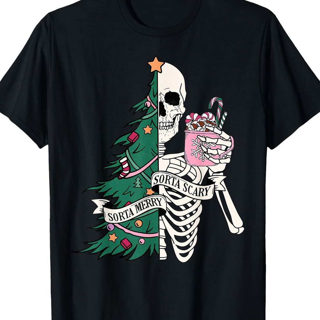 This Merry and Scary Skeleton Xmas Tree T-Shirt combines humor with the holiday spirit. Featuring a skeleton dressed up as a festive tree, this shirt is the perfect conversation starter at any Christmas party. Spread laughter and cheer with this festive and fun shirt.