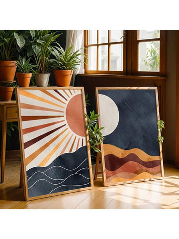 Bring a touch of retro charm and celestial whimsy to your space with this Mid Century Modern Sun and Moon Boho Wall Art print. Perfect for adding style and personality to your home, living room, or office, this playful design blends vintage vibes with modern flair. Let the sun and moon brighten your walls and spark conversations wherever you hang it!