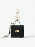Front view of mini key ring holder keychain coin purse earphone pouch bag charm with chain strap, coin purse format, key ring detail for small-item storage