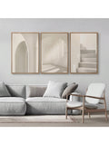 Bring a touch of chic simplicity to your space with this set of three unframed beige architecture prints. Each geometric canvas captures modern design in a fresh, playful way—perfect for brightening up any room with subtle style and personality. Easy to mix, match, and rearrange, these prints let your walls do the talking without saying too much!