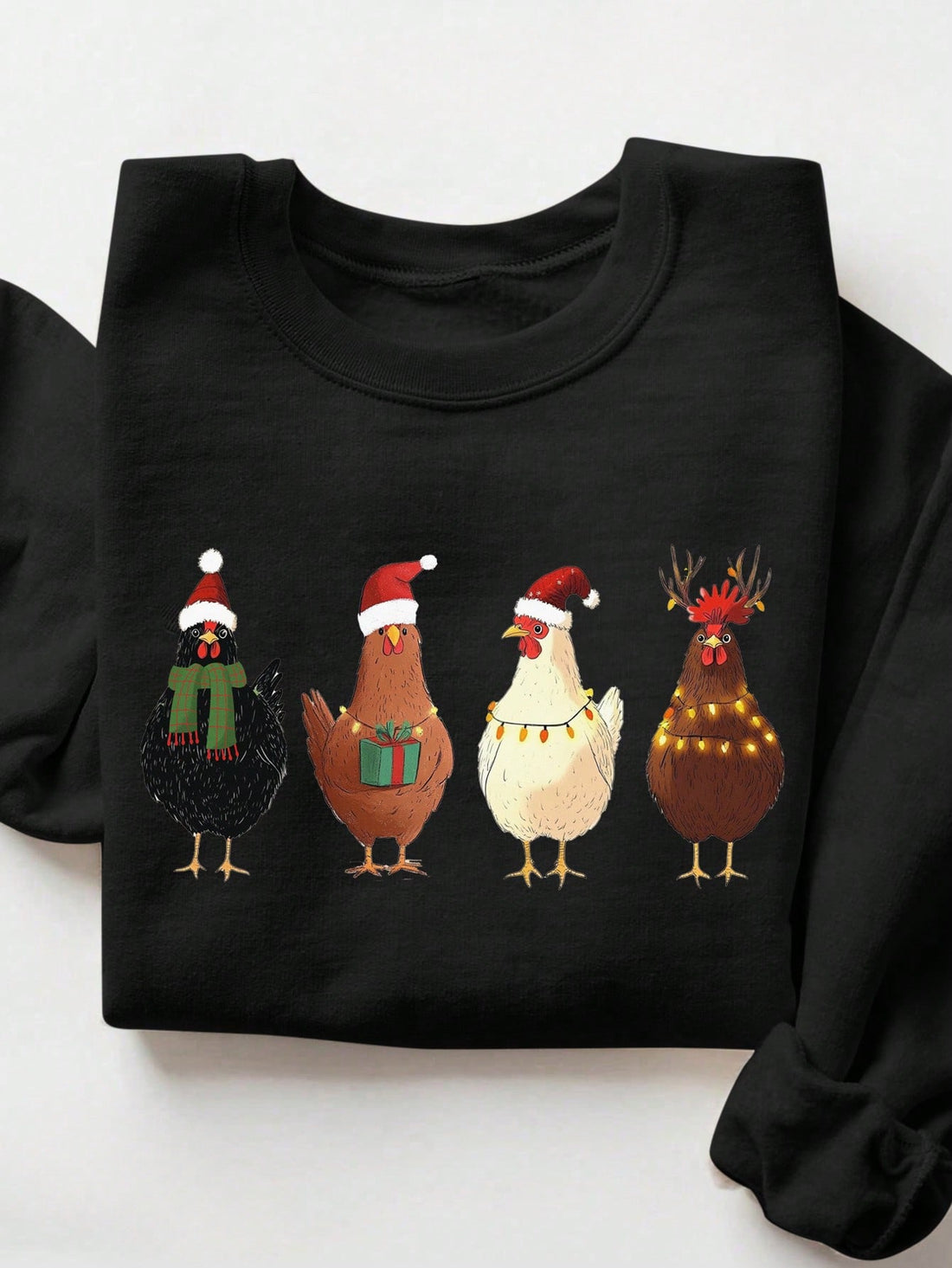 Cozy up this season with our charming Christmas Hen Print Sweatshirt—a playful twist on holiday fashion. Featuring an adorable minimalist hen design, this comfortable pullover is perfect for casual autumn and winter days. Whether you're decorating the house, sipping cocoa, or just spreading festive cheer, this sweatshirt brings a quirky, lighthearted vibe to your seasonal wardrobe. Soft, versatile, and undeniably fun, it's the perfect way to celebrate the holidays with personality.