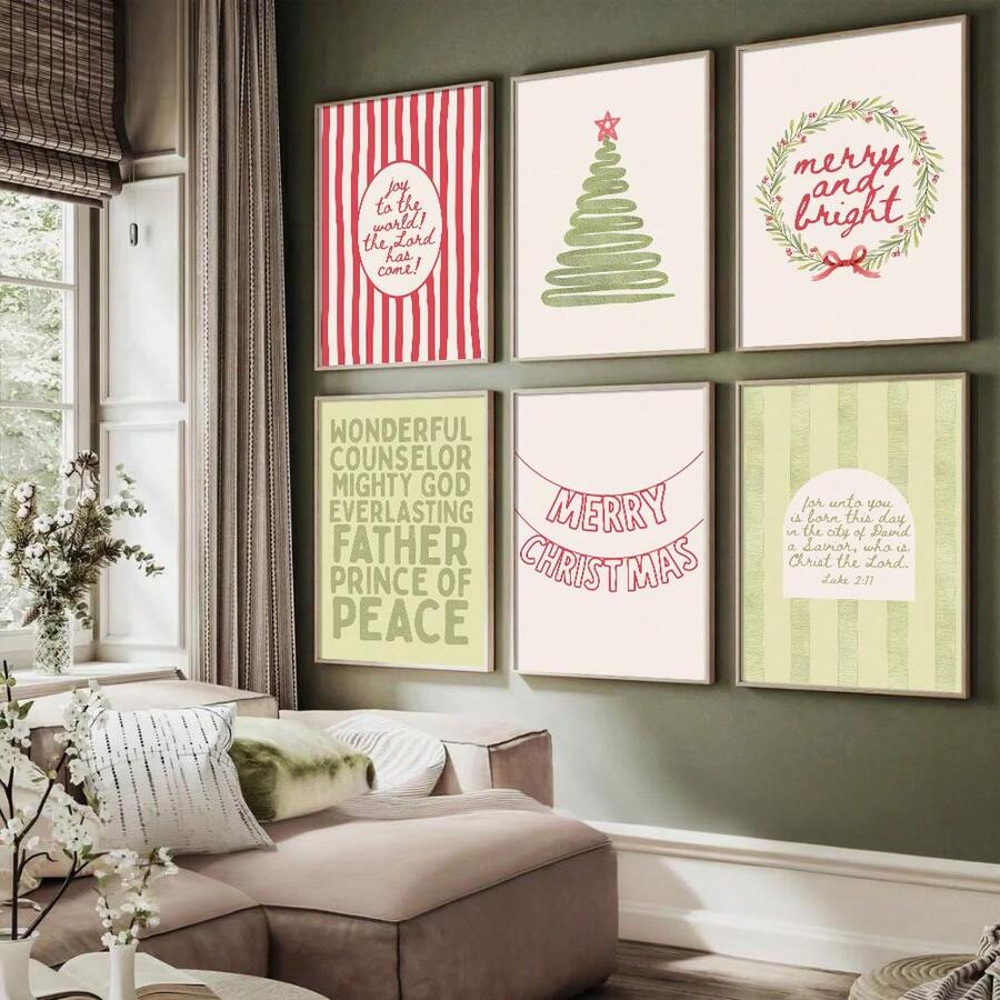 Six piece minimalist Christian Christmas wall art gallery set