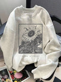 Front view of light heather-gray Grow in Grace sunflower graphic crewneck sweatshirt