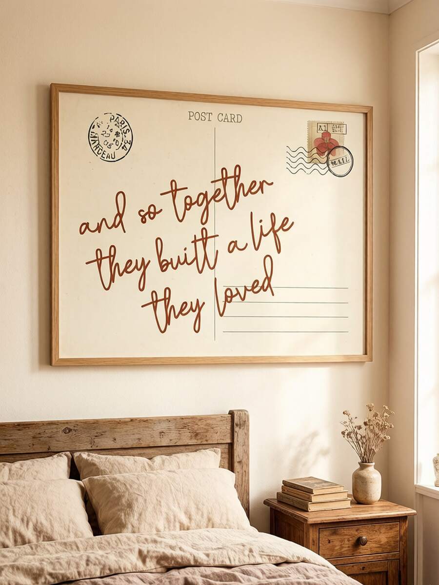 Romantic love quote wall art with vintage Paris postcard design