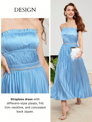 Upgrade your wardrobe with our Mint Green Elegance: Premium Solid Frill Trim Pleated Tube Dress. The striking mint green color is complimented by elegant frill trim and delicate pleating. You'll love the sophisticated and stylish look of this dress, perfect for any special occasion.