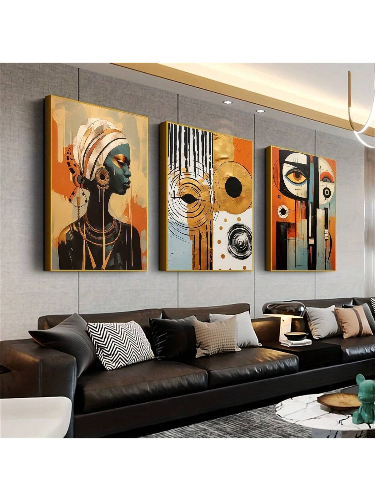Create a unique and stylish atmosphere in your home or office with our Modern African Bohemian Canvas Art Set. This set of 3 unframed abstract prints will add a touch of creativity and sophistication to any space. Elevate your decor with these vibrant and eye-catching pieces.
