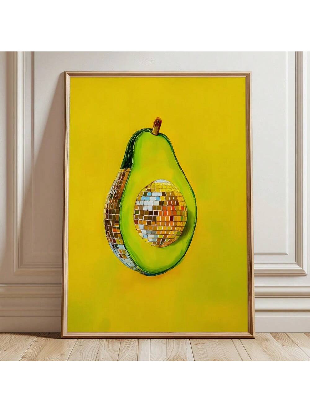 Add a splash of fun and flavor to your kitchen with this Modern Avocado Disco Ball Wall Art. Combining minimalist design with a playful disco vibe, this vibrant poster brightens any space with its quirky charm. Perfect for those who love a fresh twist on decor, it turns your kitchen into a lively, stylish spot where good vibes and great taste meet.