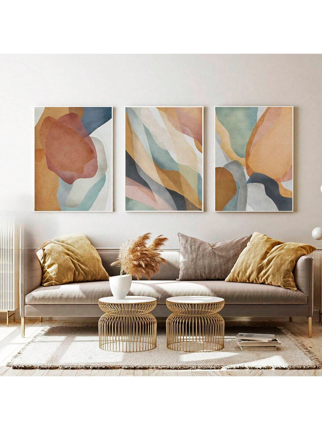 Elevate your home decor with our Modern Elegance 3-piece unframed abstract art canvas set. Perfect for adding a touch of sophistication to any room, these pieces feature a contemporary design and high-quality canvas material. Create a modern and stylish ambiance in your space with this elegant set.