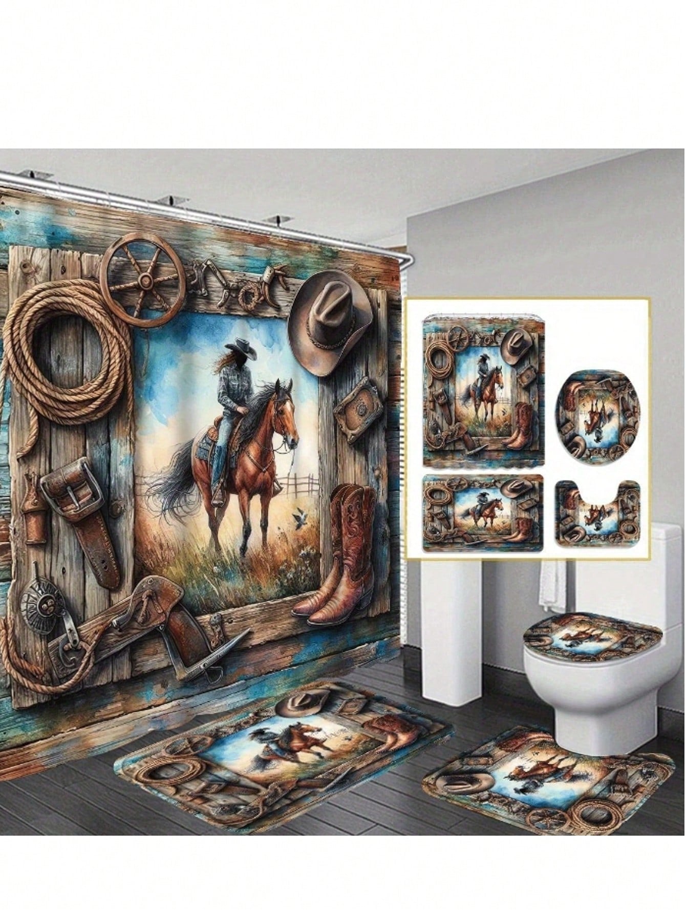 Transform your bathroom into a charming countryside retreat with our Modern Horse Farm Bathroom Curtain Set! This playful collection features whimsical horse farm designs on waterproof fabric that keeps your floors dry while adding a splash of rural charm. The non-slip mat ensures safe footing after showers, and the matching toilet accessories create a cohesive look that'll have your bathroom saying "neigh" to boring decor!