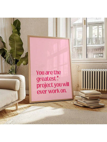 Pink inspirational quote canvas with serif message about working on yourself