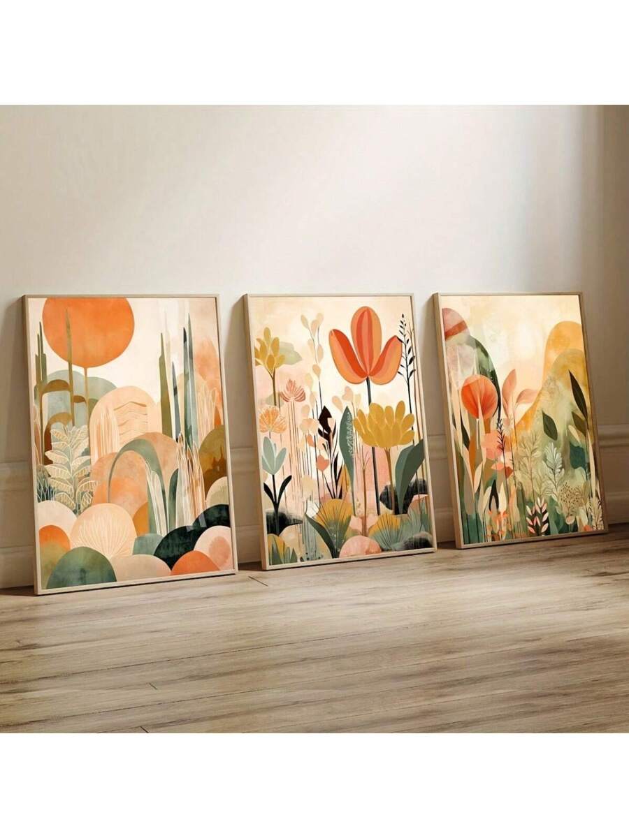 Add a touch of chic simplicity to your space with this set of three frameless beige geometric canvas posters. Their modern minimalist design brings abstract art to life, effortlessly elevating your home decor with subtle style and playful shapes. Perfect for creating a calm yet captivating atmosphere in any room.