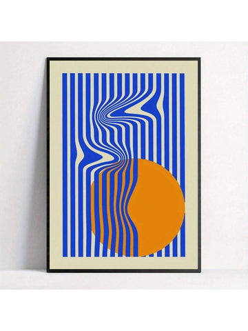 This high-quality canvas art features a modern and minimalist design with geometric elements in vibrant blue and orange tones. The abstract illusion adds a touch of intrigue and sophistication to any space. Elevate your decor with this unique and eye-catching piece.