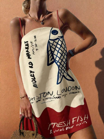This Elegant Multicolor Beach Dress features a vibrant abstract print and a classic A-line silhouette to ensure you look radiant during every summer party. The delicate spaghetti straps and flowing skirt offer a romantic look that captures the breezy essence of a tropical vacation. 