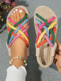 These Multicolor Rainbow Flat Summer Sandals bring style and comfort together, making them the perfect addition to your summer wardrobe. The mule style and weaved bottom provide ultimate comfort, while the slip-on wrap toe makes them easy to wear. Say hello to a colorful and fashionable summer!