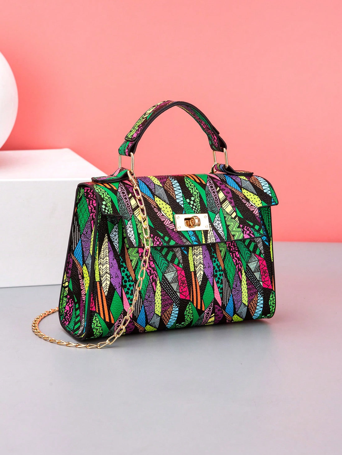 Upgrade your style game with this Multicolored Trendy Printed Chain Strap Small Square Crossbody Bag. Featuring a unique, eye-catching print and a convenient chain strap, this bag is both fashionable and functional. Perfect for carrying your essentials while making a statement.