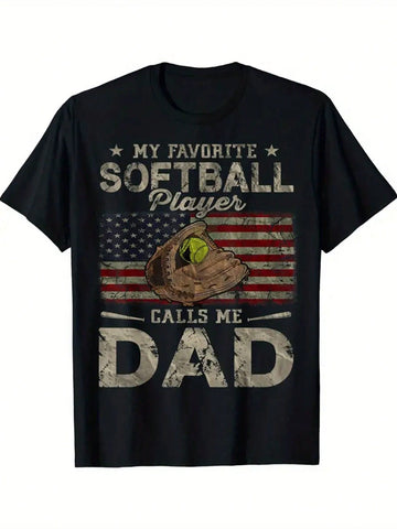 Gear up for Father's Day with this quirky and playful softball-inspired t-shirt! Show off your pride as a dad and a fan with the clever phrase "My Favorite Softball Player Calls Me Dad." Perfect for any dad who loves the game and the love of being called "dad" by their softball player.