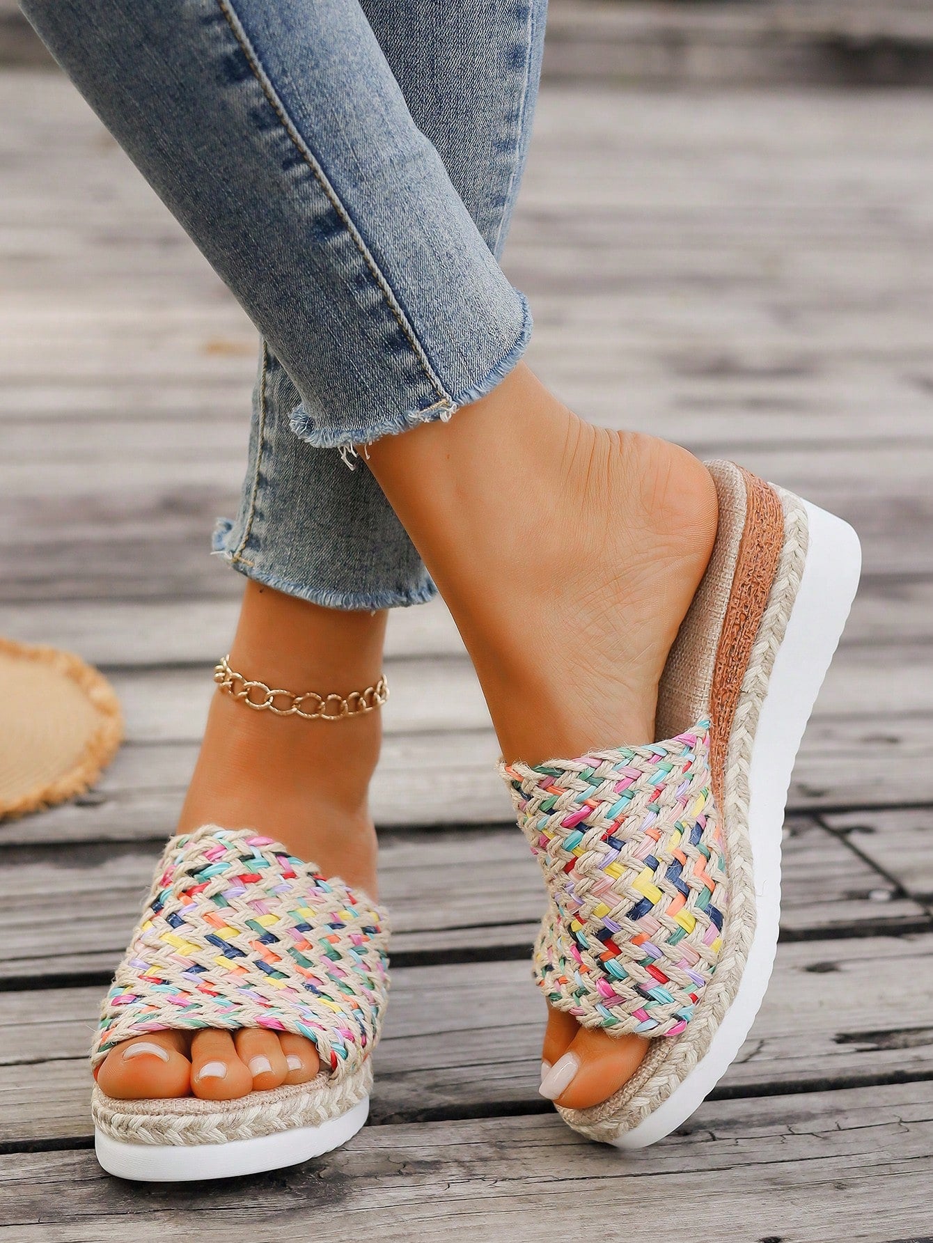 Elevate your summer style with our latest arrival: Vibrant Woven Wedge Platform Sandals for Women. These stylish sandals feature a comfortable wedge heel and woven design, perfect for all-day wear. Make a statement with our vibrant colors and stand out from the crowd.