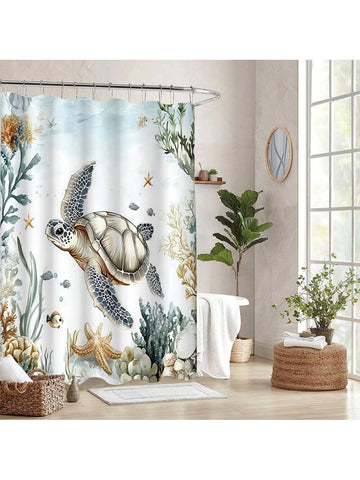 Bring a splash of ocean fun to your bathroom with this playful sea turtle shower curtain. Crafted from waterproof material, it keeps your space dry while adding a modern, marine-inspired touch. Complete with sturdy hooks, it’s easy to hang and perfect for turning your daily routine into a seaside escape.