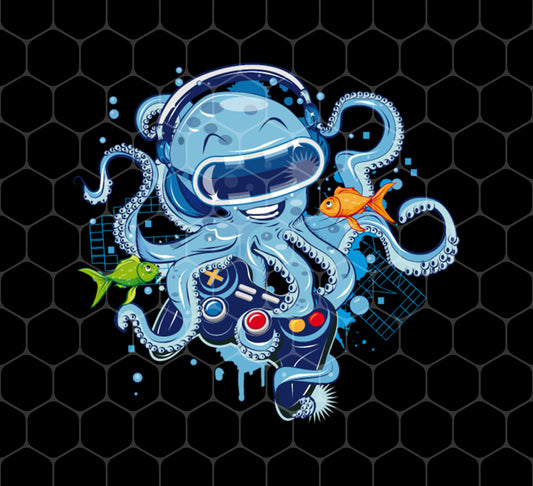 Octopus With Gamepad And VR Goggles, Cartoon Octopus, Png For Shirts, Png Sublimation
