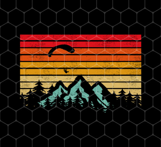 Paragliding Over The Mountains, Retro Paragliding Design, Png For Shirts, Png Sublimation