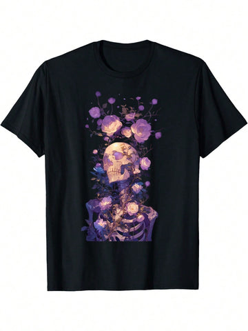 Embrace your edgy side with a playful twist in this Pastel Goth Skeleton Flowers T-Shirt. Crafted from soft cotton, it offers comfort for casual outings or relaxing days. The unique skeleton and floral design adds a quirky charm that stands out, making it a fun addition to your wardrobe. Perfect for those who love mixing dark aesthetics with a splash of pastel whimsy.