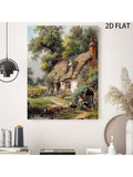 Pastoral canvas art with rustic cottage countryside painting