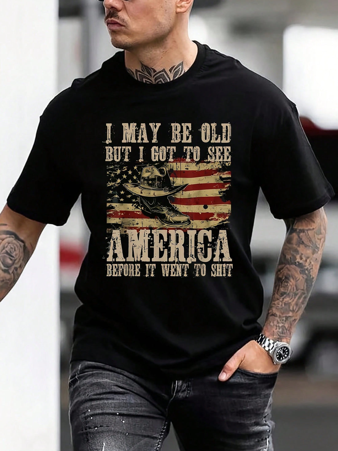 Show off your all-American spirit with this playful Patriotic Cowboy Hat Graphic Tee. Featuring a bold cowboy hat adorned with the stars and stripes of the American flag, this tee brings a fun twist to classic patriotism. Perfect for casual outings, barbecues, or rodeos, it’s a stylish way to celebrate your love for the USA with a wink and a nod to cowboy culture.