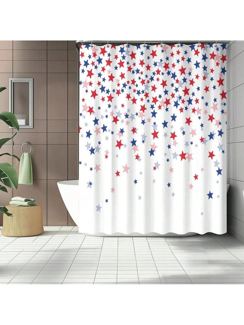 Celebrate your patriotic spirit every day with this Independence Day shower curtain! Made from waterproof polyester, it features vibrant red and blue stars that bring a festive, fun vibe to any bathroom. Perfect for adding a splash of holiday cheer at home or in a hotel, this curtain combines durability with playful style to brighten your space with ease.