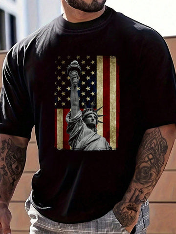 Show off your American pride with this playful cotton tee featuring the iconic USA flag and Statue of Liberty graphics. Perfect for both men and women, it combines comfort and style for any casual outing or patriotic celebration. Celebrate freedom in a fun, fresh way!