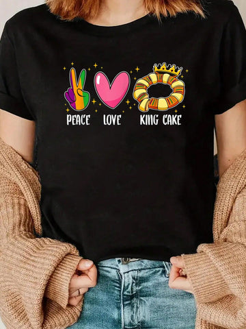 Looking for a fun way to celebrate Mardi Gras? Look no further than this Peace, Love & Mardi Gras t-shirt! With its festive design and comfortable fit, this shirt is perfect for carnival celebrations. Get ready to party in style!