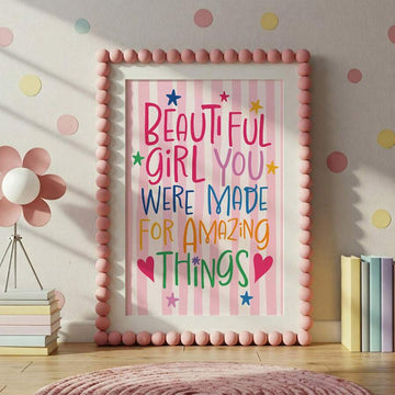 Colorful Beautiful Girl inspirational canvas with pink rainbow stripes